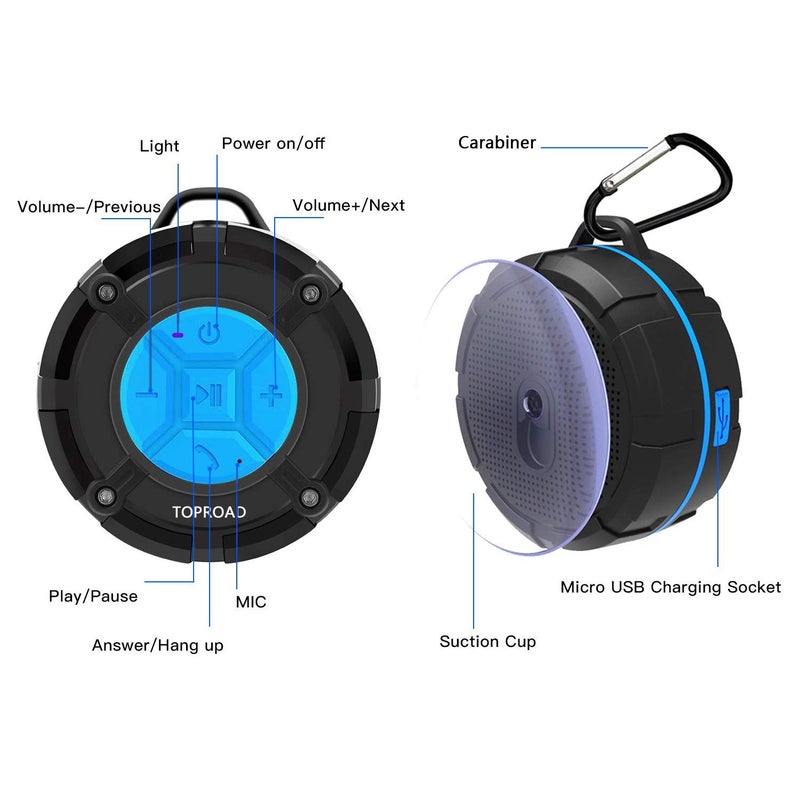 toproad Portable Shower Speaker, IPX7 Waterproof Wireless Outdoor Speaker with HD Sound, 2 Suction Cups, Built-in Mic, Hands-Free Speakerphone for Bathroom, Pool, Beach, Hiking, Bicycle - Image 2
